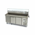 Maxima Pizzawerkbank / Pizzatafel - 2 Deuren - 7 Lades - 202 cm - Incl. Opzetkoelvitrine