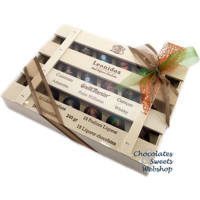 Leonidas Coffret en bois de 18 chocolats de liqueur pure