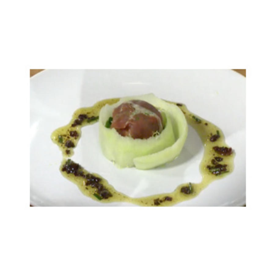 Oesterzwambonbon met olijvenvinaigrette