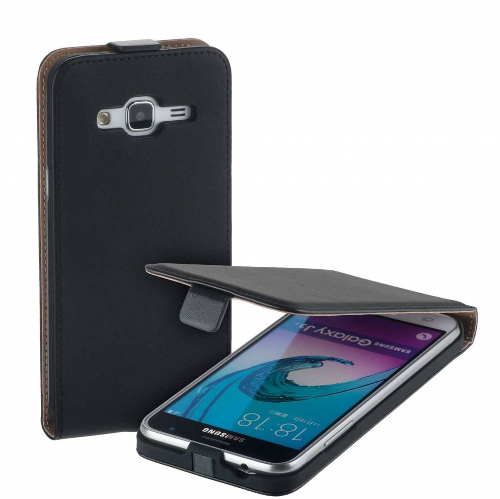 Samsung Galaxy J3 2016 Flipcase Cover Smartphone Hoesje Leder Zwart
