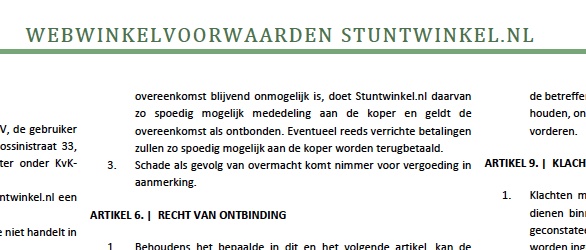 De algemene voorwaarden van Stuntwinkel.nl zijn gereed