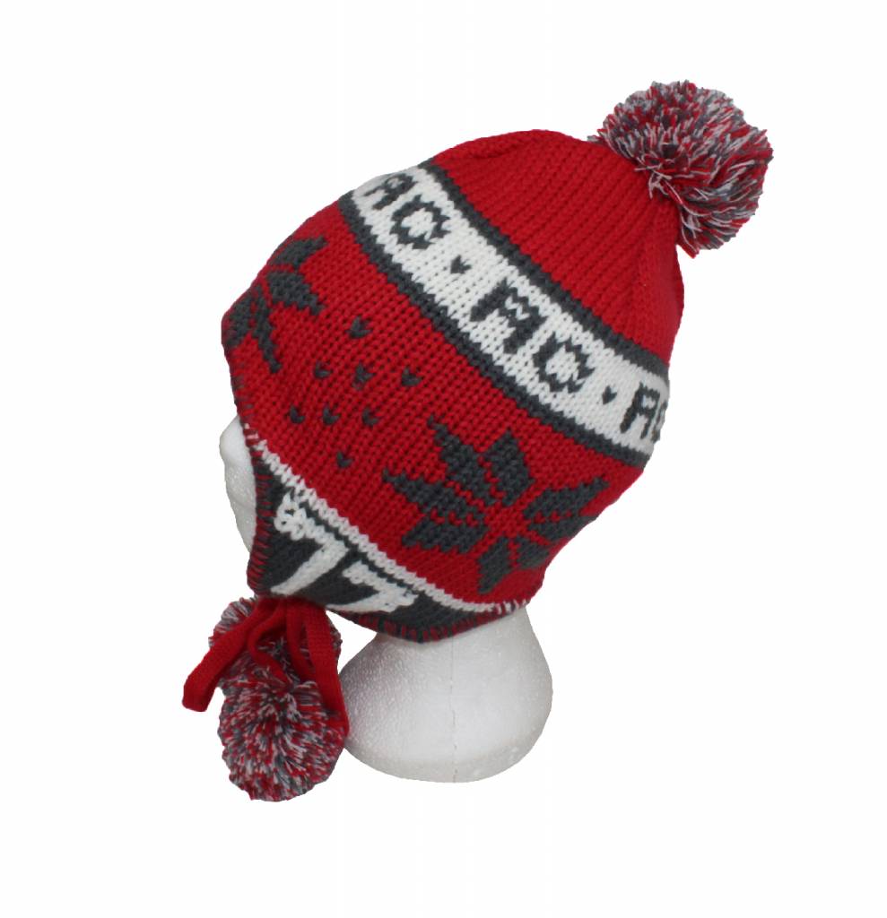 Peru muts pompons rood/grijs megatip.be