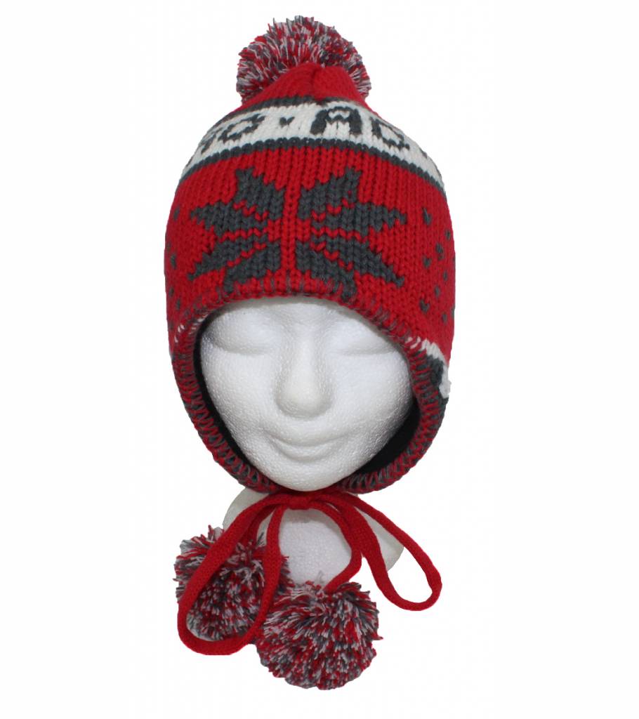 Peru muts pompons rood/grijs megatip.be