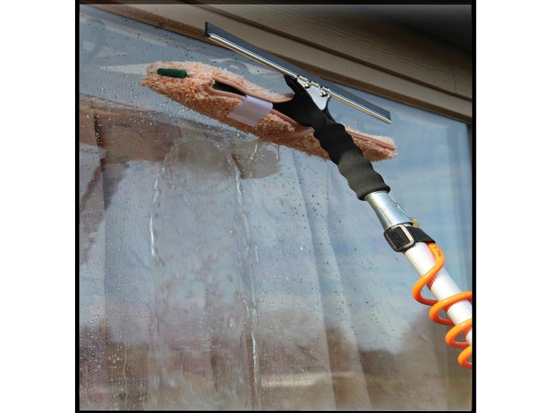 Telescoopsteel van 2,50 m. tot 8 m. + Combi Raamwasser set Inox waterdoorlatend 40 cm. Megatip.be