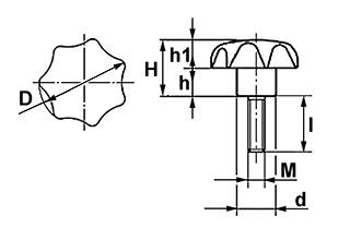 Sterngriff Bakelit 60 mm mit Gewindestange (M12x30 mm)