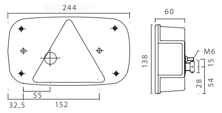 Aspöck Multipoint 3 einzelnes Glas - universal - links/rechts technische Zeichnung - 18-8480-007