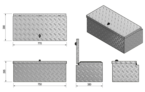 technische tekening aluminium disselkist XL aanhangwagendirect.nl