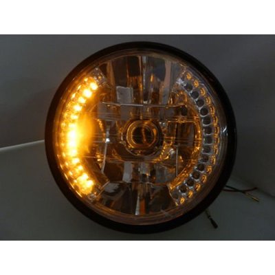 6.5" Schwarz Motorrad Scheinwerfer LED Chrome Head Light Licht Blinker H4 35W 12V