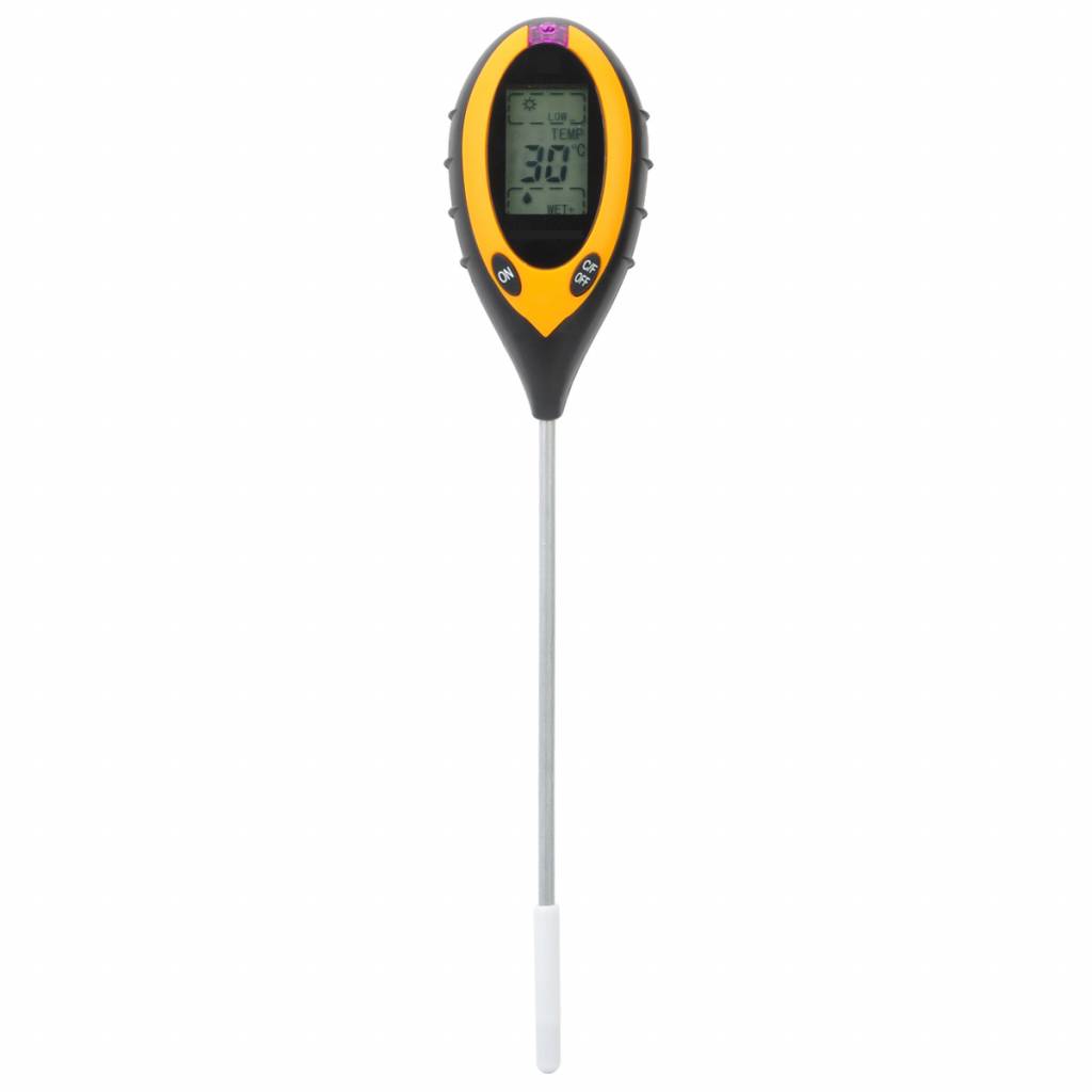 4 in 1 Bodemonderzoek instrument: lichtintensiteit, vocht, pH en temperatuur