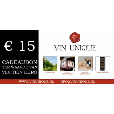 Wijncadeaubon ter waarde van € 15,00