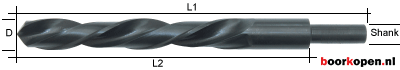 Metaalboor 16,5 mm HSS rolgewalst afgedraaid op 13 mm