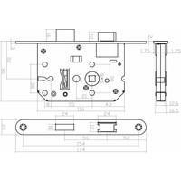 Woningbouw klavier dag- en nachtslot 55 mm, wit, 20 x 175mm, doorn 50mm incl. sluitplaat en 2 sleutels