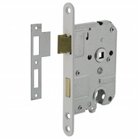 Wit Cilinderslot met een asmaat van 55 mm, afgeronde voorplaat 20x175mm, doorn 50mm incl. sluitplaat