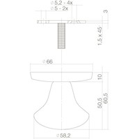 Voordeurknop vast paddestoel 58/66mm éénzijdige montage rvs/mat zwart