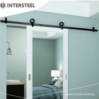Schuifdeursysteem 2 meter Modern bovenzijde, hangrollen met open wiel 155mm, staal mat zwart