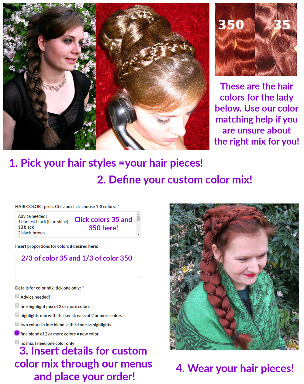 How to order custom color hair pieces - picture instructions!