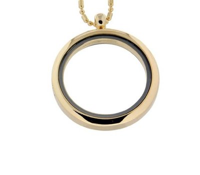 Floating memory lockets Gouden memory locket rond large inclusief ketting
