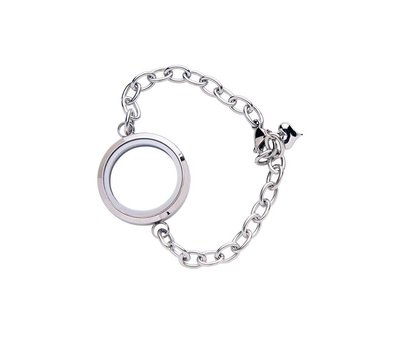 Floating locket Zilveren memory locket armband rond large