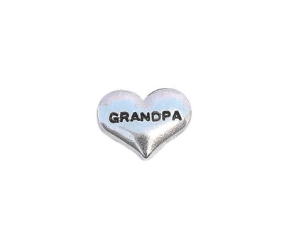 Floating Charms Floating charm grandpa hartje zilver voor de memory locket