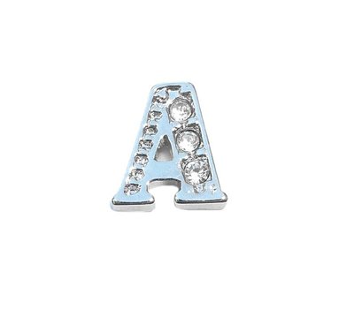 Floating Charms Floating charm letter a met crystals zilver voor de memory locket
