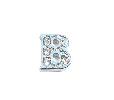 Floating Charms Floating locket charm letter B met crystals zilver