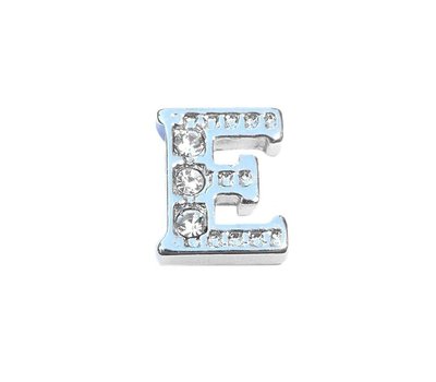 Floating Charms Floating locket charm letter E met crystals zilver