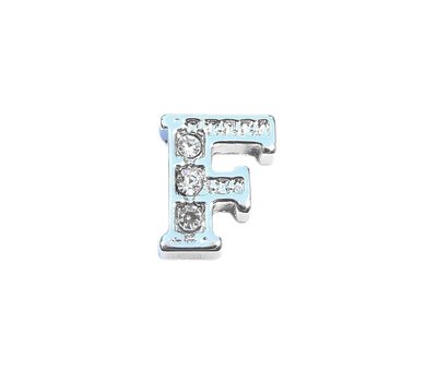 Floating Charms. Floating charm letter f met crystals zilver voor de memory locket