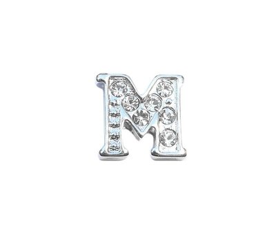 Floating Charms Floating charm letter m met crystals zilver voor de memory locket