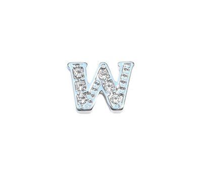 Floating Charms Floating locket charm letter W met crystals zilver