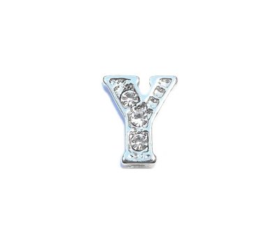 Floating Charms Floating locket charm letter Y met crystals zilver