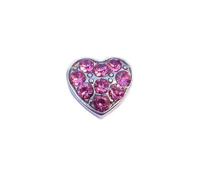 Floating Charms Floating locket charm hartje met roze crystals zilver