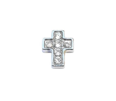 Floating Charms Floating locket charm kruis met crystals zilver