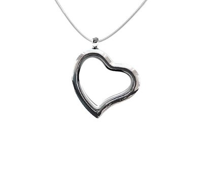 Floating memory lockets Zilveren memory locket gebogen hart inclusief ketting
