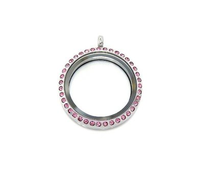 Floating memory lockets Twist rvs roze memory locket met strass rond large