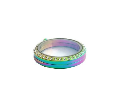 Floating memory lockets Twist rvs kleurrijke memory locket met strass rond large