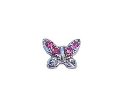 Floating Charms. Floating charm vlinder met roze strass steentjes voor de memory locket
