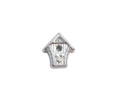 Floating Charms Floating locket charm vogelhuisje zilver