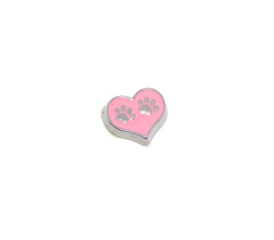 Floating Charms Floating locket charm hondenpootjes op hart roze
