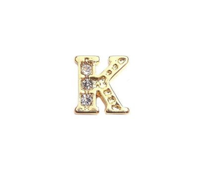 Floating Charms Floating locket charm letter K met crystals goud