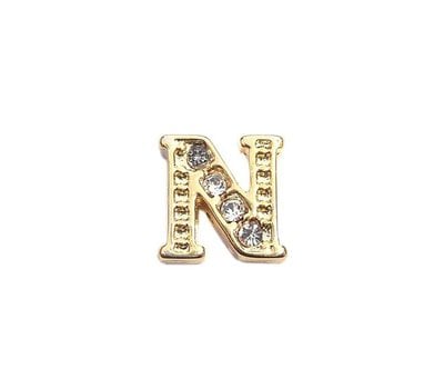 Floating Charms Floating locket charm letter N met crystals goud