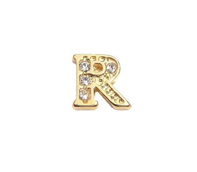 Floating Charms Floating locket charm letter R met crystals goud