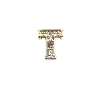Floating Charms Floating locket charm letter T met crystals goud