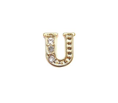 Floating Charms Floating locket charm letter U met crystals goud