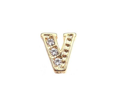 Floating Charms Floating locket charm letter V met crystals goud