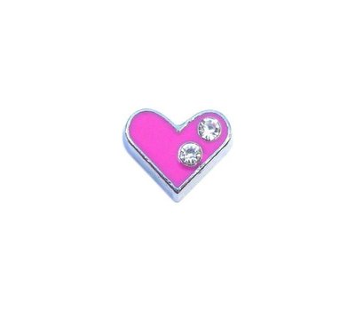 Floating Charms Floating locket charm roze hart met steentjes