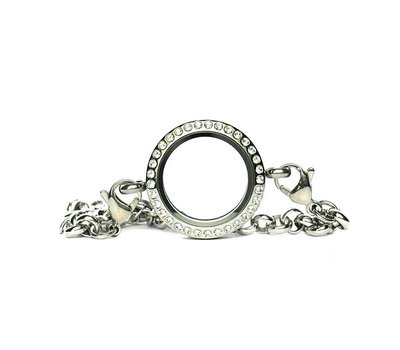 Floating locket Zilveren memory locket armband twist rond large strass
