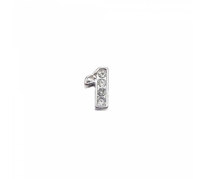 Floating Charms Floating locket charm cijfer 1 met crystals zilver
