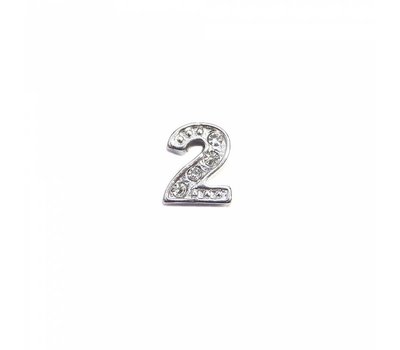 Floating Charms Floating locket charm cijfer 2 met crystals zilver