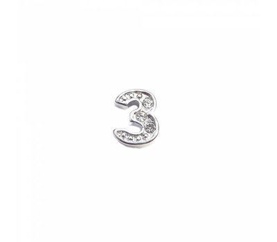 Floating Charms Floating locket charm cijfer 3 met crystals zilver