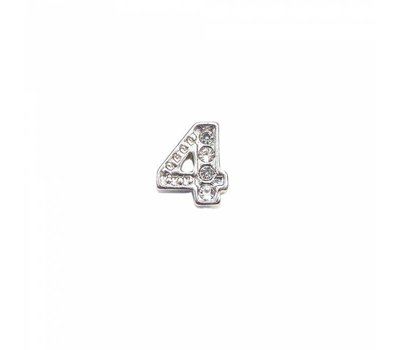 Floating Charms Floating locket charm cijfer 4 met crystals zilver